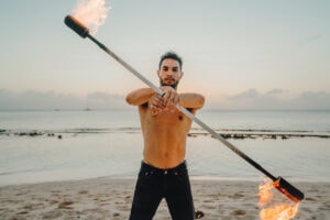 fire crew spinning cayman islands beach portrait photography