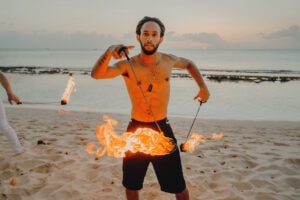 fire crew spinning cayman islands beach portrait photography